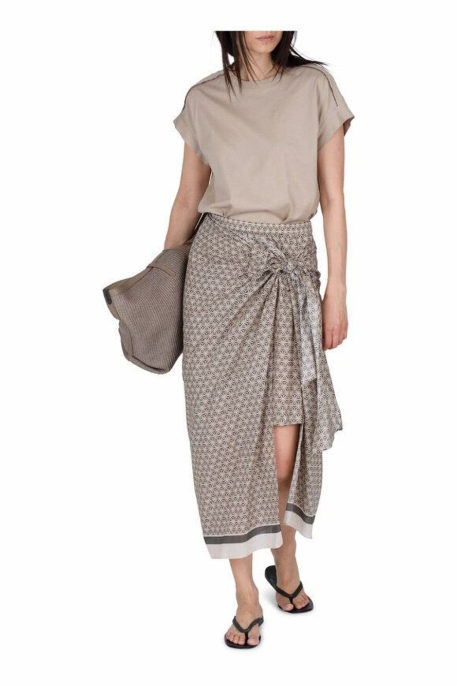 BRUNELLO CUCINELLI Floral Print Cotton Sarong Skirt Size US 6 $1,995